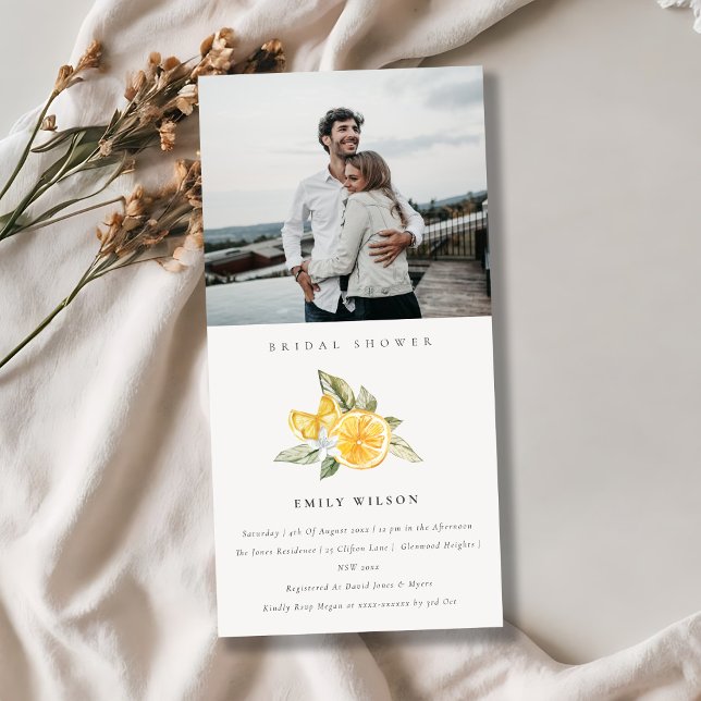 Minimal Lemon Fauna Foto Brautparty laden Dankeskarte (Von Creator hochgeladen)