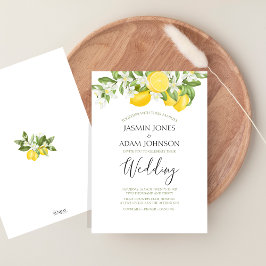 Minimal Lemon und Greenery Sommer Hochzeit Einladung