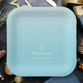 Minimal Light Pastel Blue Snowy Weihnachten Party Pappteller
