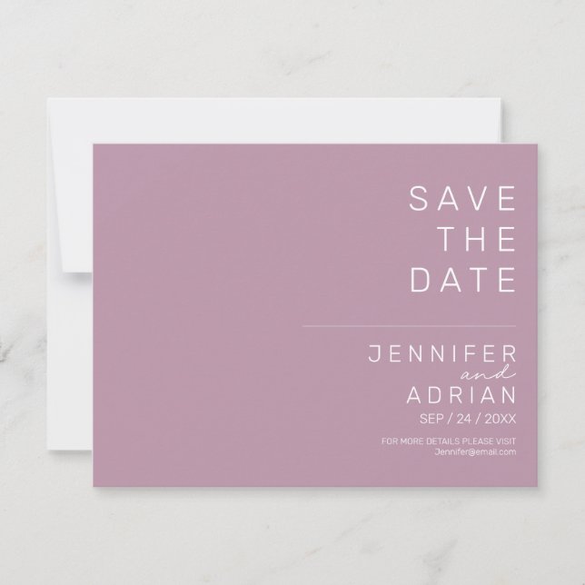 Minimal Lila modern Save the Date horizontal (Vorderseite)