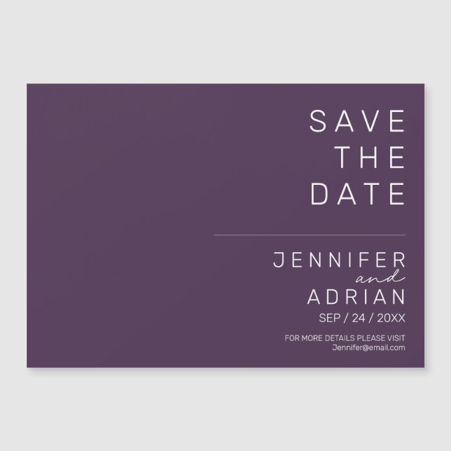 Minimal Lila modern Save the Date horizontal Magnetkarte (Vorderseite)