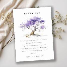 Minimal Lilac Watercolor Jacaranda Tree Wedding Dankeskarte