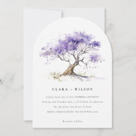 Minimal Lilac Watercolor Jacaranda Tree Wedding Einladung