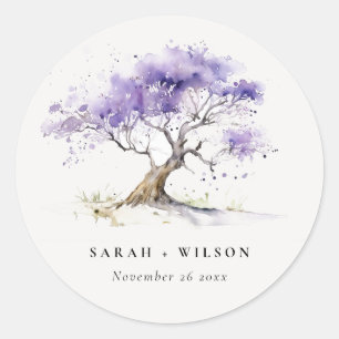 Minimal Lilac Watercolor Jacaranda Tree Wedding Runder Aufkleber
