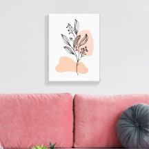 Minimal Line Art Floral Canvas – Soft Pastel Botan