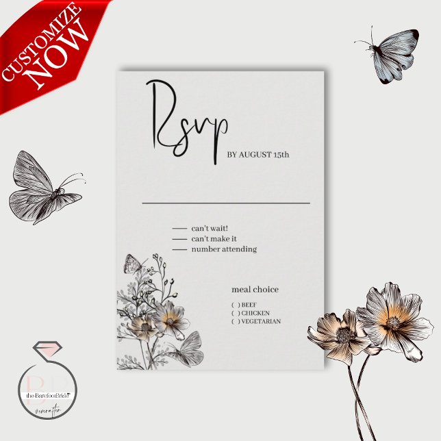 Minimal Line Kunst, Dichtung und Musik RSVP Karte (Easy to customize)