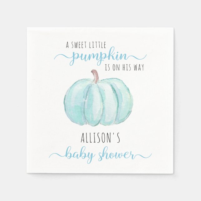 Minimal Little Pumpkin Blue Watercolor Babydusche Serviette (Vorderseite)