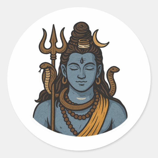 "Minimal Lord Shiva Trident, Snake, Divine Calm Runder Aufkleber (Vorderseite)
