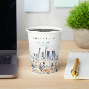 Minimal Los Angeles, California Watercolor Wedding Pappbecher