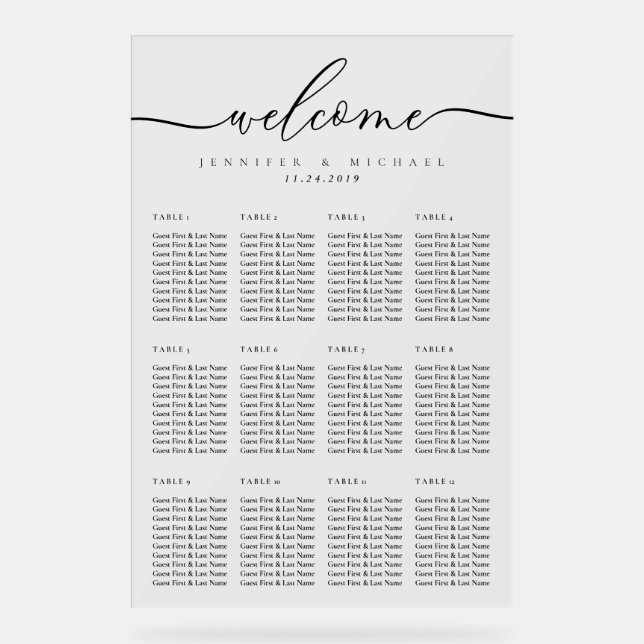 Minimal Lux Clean Simple Wedding Table Numbers Acrylschild (Vorderseite)