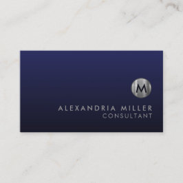 Minimal Luxury Navy Blue Silver Monogram Visitenkarte