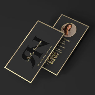 Minimal Luxus Makler Schwarzer Faux-Gold-Rahmen Visitenkarte