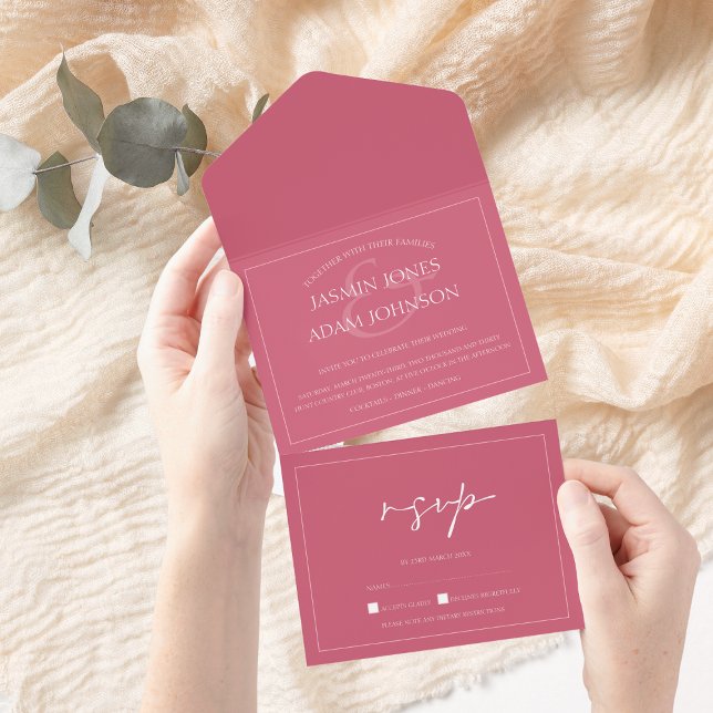 Minimal Magenta Pink Script Hochzeit All In One Einladung (Von Creator hochgeladen)