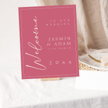 Minimal Magenta Pink Script Hochzeit Begrüßung Zei