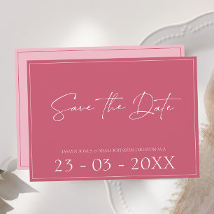 Minimal Magenta Pink Script Hochzeit speichern das Save The Date