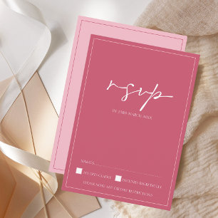 Minimal Magenta Pink Script Wedding RSVP Card Karte
