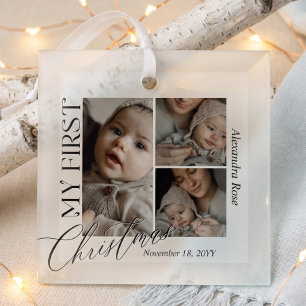 Minimal Mein erstes Weihnachts-Baby-Fotocollage Ornament Aus Glas