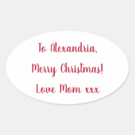 Minimal Merry Christmas from Mom Red and White Ovaler Aufkleber