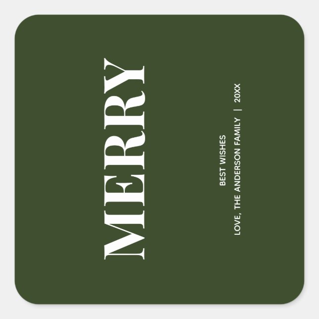Minimal MERRY | Forest Green Holiday Quadratischer Aufkleber (Vorderseite)