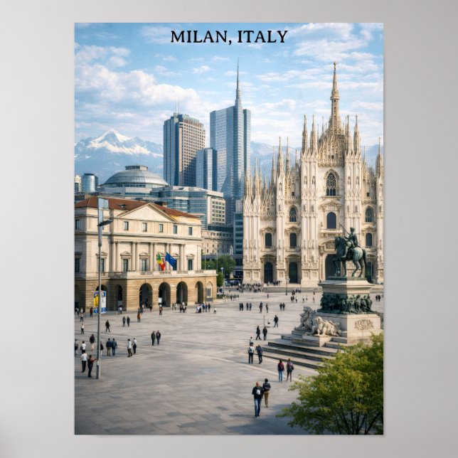 Minimal Milan Italy City View Landmarks Poster (Vorne)