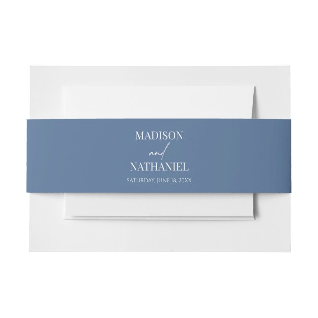 Minimal Minimalistisch Blue White Wedding Einladungsbanderole (Vorderseite Beispiel)