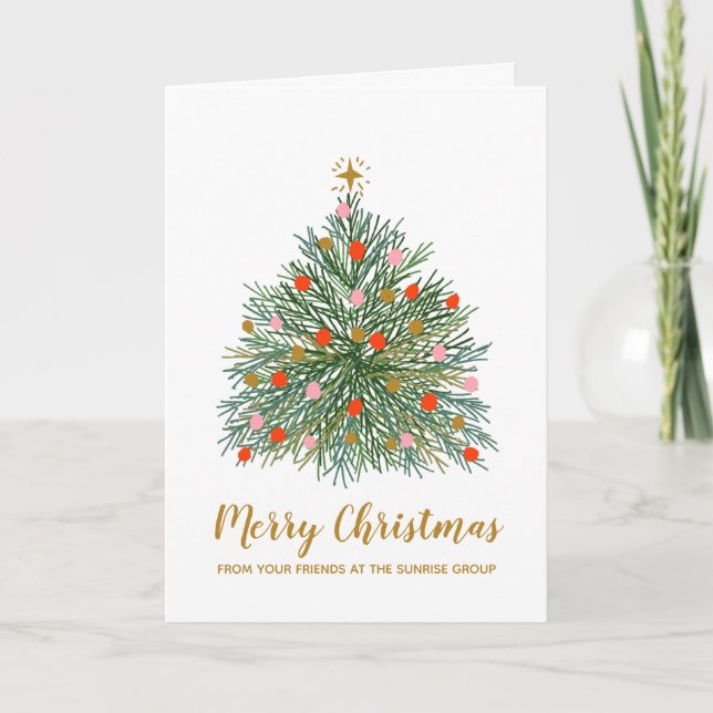 Minimal Mitte Jahrhundert Weihnachtsbaum Unternehm Karte (Vorderseite)