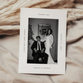Minimal Modern 2-Photo Wedding Black & White Dankeskarte