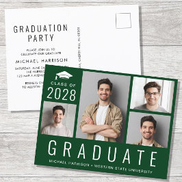 Minimal Modern 4 Foto Grüne Graduierungspartei Einladungspostkarte