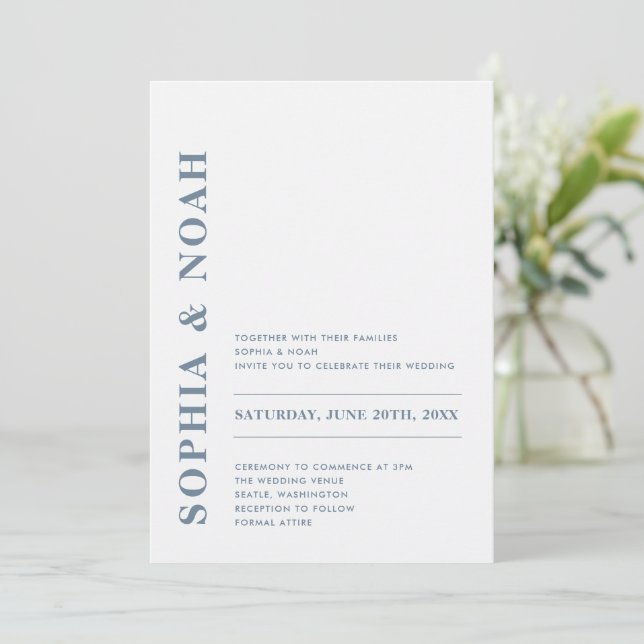 Minimal Modern Alice Blue Elegante Hochzeit Einladung (Stehend Vorderseite)