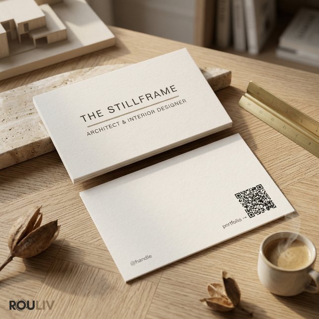 Minimal Modern Architect | QR Code Warm White Visitenkarte (Minimal Modern Architect Business Card QR Code Warm White)