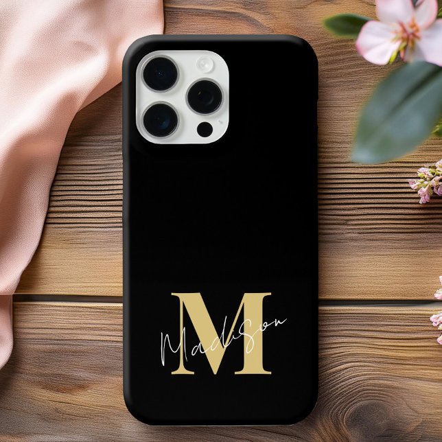 Minimal Modern Black Gold Erstmonogramm Case-Mate iPhone Hülle (Von Creator hochgeladen)