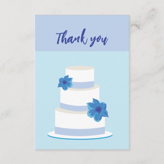 Minimal Modern Blue Wedding Cake Danke Karte (Vorderseite)