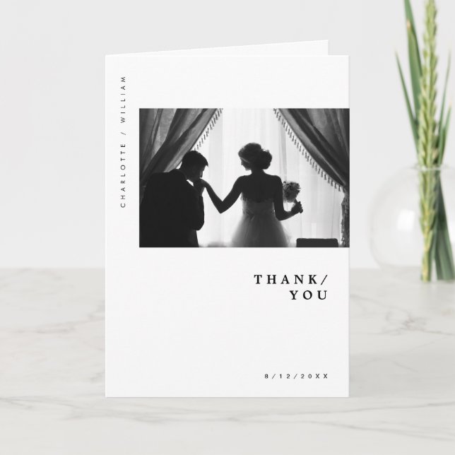 Minimal Modern Chic Typografy Foto Hochzeit Danke (Vorderseite)