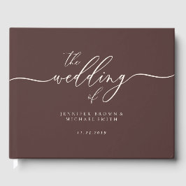 Minimal Modern Chocolate Brown Wedding Guest Gästebuch