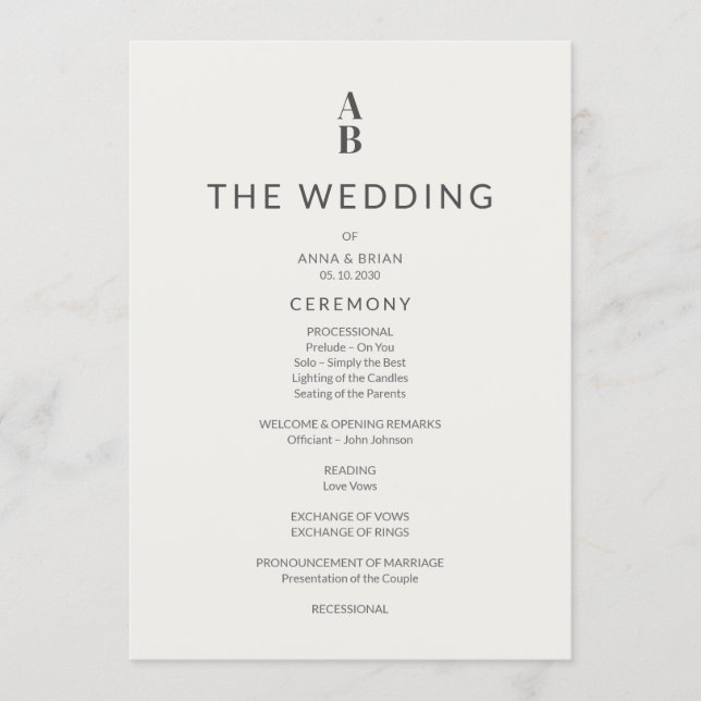 Minimal Modern Civil Wedding Program Programm (Vorderseite)