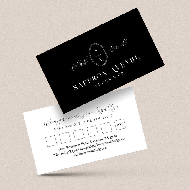 Minimal Modern Club Card Custom Monogram Black Treuekarte (Von Creator hochgeladen)