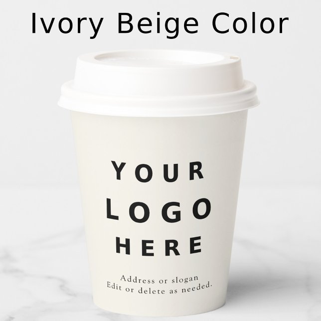 Minimal Modern Custom Logo Business – Ivory Beige Pappbecher (Von Creator hochgeladen)