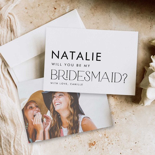 Minimal Modern Foto Bridesmaid Vorschlag Card Einladung (Modern Minimal Photo Bridesmaid Proposal Card)