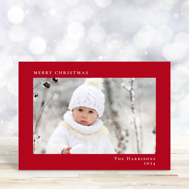 Minimal Modern frohe Weihnachten Foto Rot (Share the love and warmth of the season with your personalized photo Christmas card)