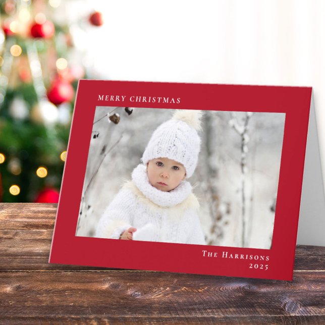 Minimal Modern frohe Weihnachten Rotes Foto (Share the love and warmth of the season with your personalized photo Christmas card)