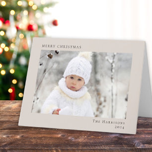 Minimal Modern frohe Weihnachts Taupe Foto Feiertagskarte