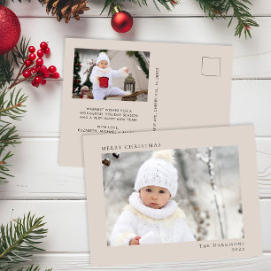 Minimal Modern frohe Weihnachts Taupe Foto Feiertagspostkarte