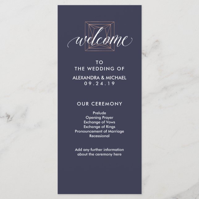 Minimal Modern Geometric Diamond Wedding Program Programm (Vorderseite)