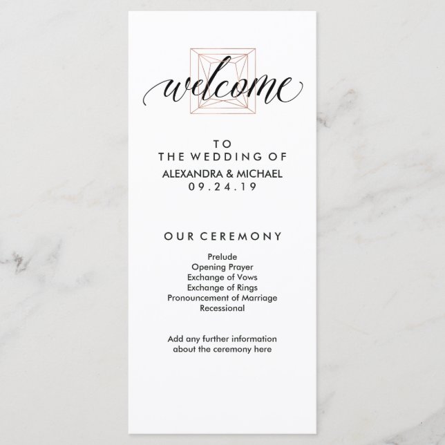 Minimal Modern Geometric Diamond Wedding Program Programm (Vorderseite)