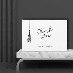 Minimal Modern Graduation Party Tassel Schwarz-wei Dankeskarte