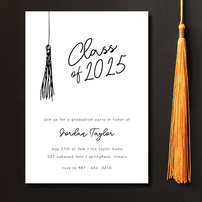 Minimal Modern Graduation Party Tassel Schwarz-wei Einladung (Von Creator hochgeladen)