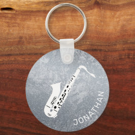 Minimal Modern Gray Saxophon Saxo Personalisiert Schlüsselanhänger