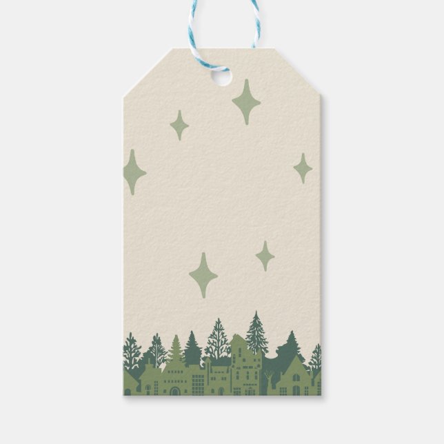 Minimal Modern Green Village Weihnachten Geschenkanhänger (Vorderseite)
