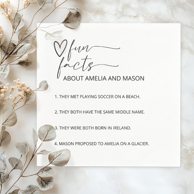 Minimal Modern Hand Drawn Heart Fun Facts Wedding Serviette (Minimal Modern Hand Drawn Heart Fun Facts Wedding Napkins)