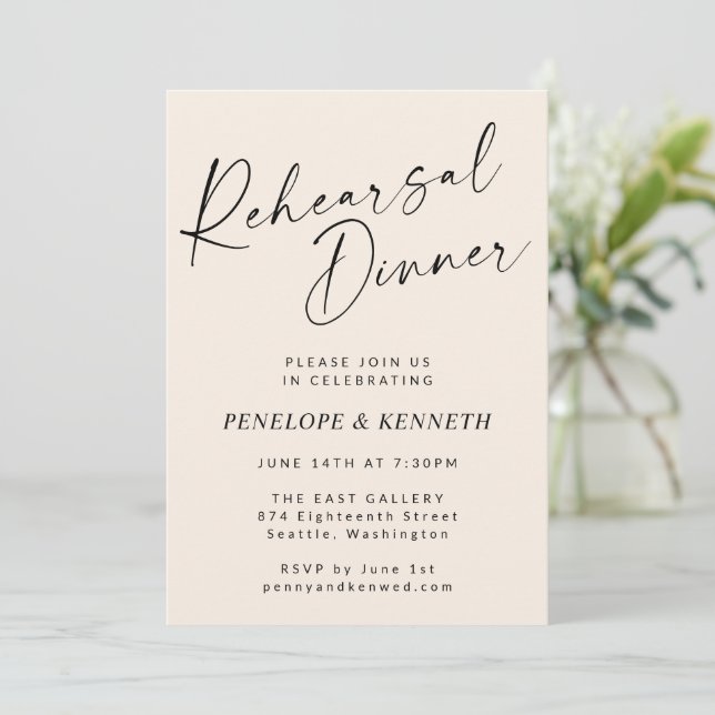 Minimal Modern Ivory Cream Script Probe Dinner Einladung (Stehend Vorderseite)
